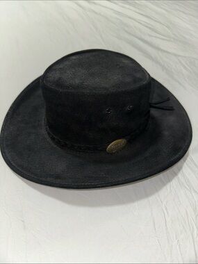 Genuine Jacaru Australia Suede Leather Outback Hat – Black Size Small